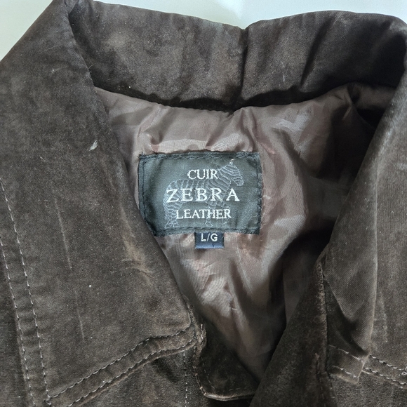 VTG Cuir Zebra brown leather suede trucker jacket size women L men M - Picture 4 of 12